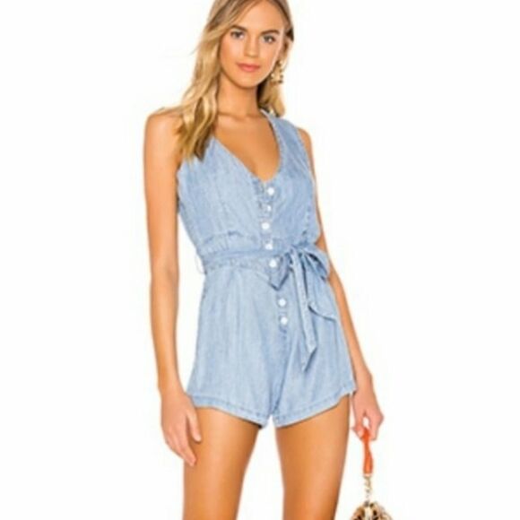 Rails Light Blue Denim Romper - Picture 1 of 9